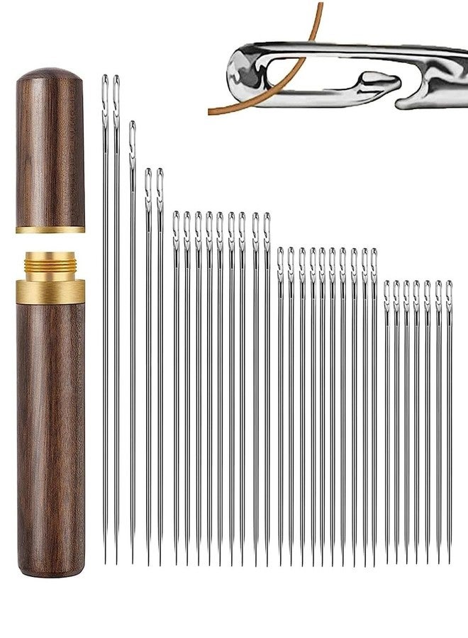 MOOKA 30 Pcs Self-Threading Quilting Needles with Wooden Case - Long Quilting Needles in Various Sizes for Embroidery, Hand Sewing & Quilting - Easy Threading for Seamstress and Crafters - Image 1